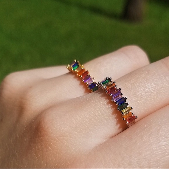 Rainbow Baguette Band Ring - Picture 4 of 4